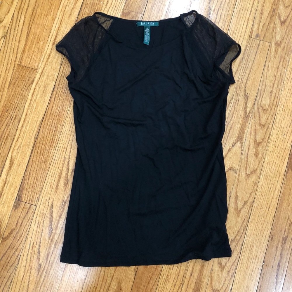 Black Ralph Lauren short sleeve top, sheer sleeve